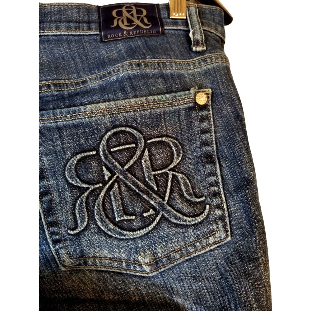 Rock & Republic Women's Dark Blue Embroidered Pocket Bootcut Jeans